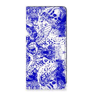 Mobiel BookCase Samsung Galaxy A21s Angel Skull Blauw