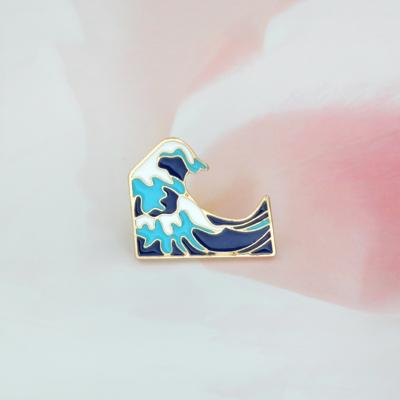 2st blauwe golven broche glazuur Pin gesp Cartoon metaal broche voor vacht jas zak Pin Badge zee sieraden