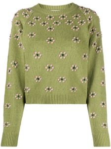 Kenzo pull en laine à fleurs brodées - Vert