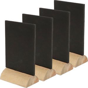 Mini krijtbordjes/schrijfbordjes - 4x - op houten voet - zwart - 8 cm