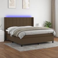 Boxspring met matras en LED stof donkerbruin 180x200 cm