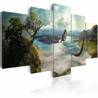 Schilderij - Valken Vlucht, blauw/groen, print op canvas, wanddecoratie, 5luik - thumbnail