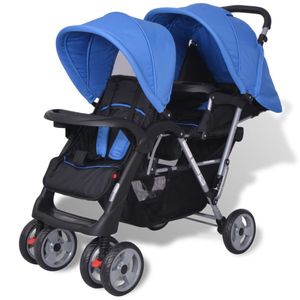 VidaXL Kinderwagen dubbel staal blauw en zwart