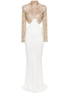 Elisabetta Franchi robe ornée de sequins à coupe longue - Blanc