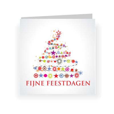 Kerstkaart met gekleurde sterren in de kerstboom (proefdruk) Kerstkaart met gekleurde sterren in de kerstboom (proefdruk)