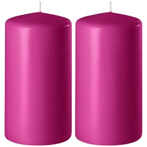 2x Fuchsia roze cilinderkaarsen/stompkaarsen 6 x 8 cm 27 branduren