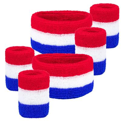 Haarband met zweetbandjes set - 2x - rood/wit/blauw - dames/heren - Holland fan/suppporters