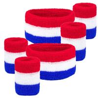 Haarband met zweetbandjes set - 2x - rood/wit/blauw - dames/heren - Holland fan/suppporters Haarband met zweetbandjes set - 2x - rood/wit/blauw - dames/heren - Holland fan/suppporters