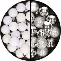 34x stuks kunststof kerstballen wit en zilver 3 cm - thumbnail