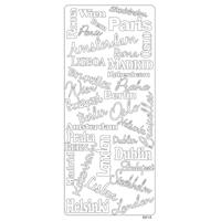 Vaessen Creative • sticker 10x23cm 10pcs zilver diverse teksten met hoofdsteden