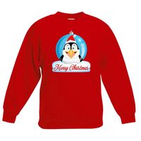 Kersttrui Merry Christmas pinguin kerstbal rood kinderen - thumbnail