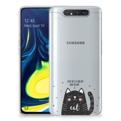 Samsung Galaxy A80 Telefoonhoesje met Naam Cat Good Day Samsung Galaxy A80 Telefoonhoesje met Naam Cat Good Day