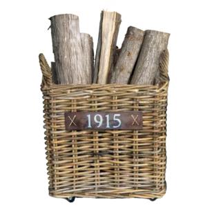 Haardmand - op wieltjes - bruin - 40 x 40 x 42 cm - rotan - gevlochten riet - mand