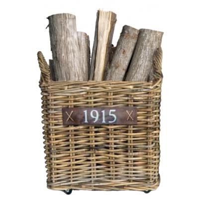 Haardmand - op wieltjes - bruin - 40 x 40 x 42 cm - rotan - gevlochten riet - mand