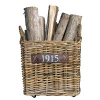 Haardmand - op wieltjes - bruin - 40 x 40 x 42 cm - rotan - gevlochten riet - mand