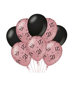 Ballonnen 21 Jaar Roze/Zwart (8st)