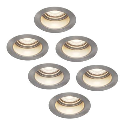Set van 6 Mesa LED inbouwspots verzonken - 5 Watt 400 lumen - 4000K neutraal wit - GU10 - Dimbaar - Rond - IP65 waterdicht - RVS - Anti-glare