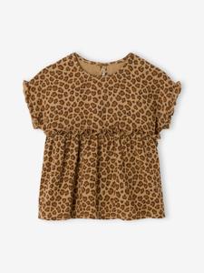 Meisjesblouse met print van katoengaas beige
