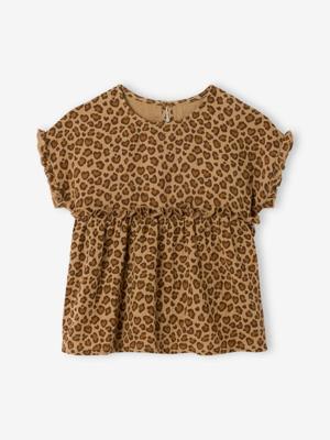 Meisjesblouse met print van katoengaas beige