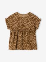 Meisjesblouse met print van katoengaas beige Meisjesblouse met print van katoengaas beige