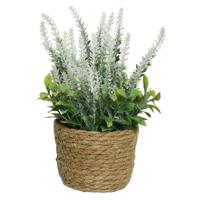 Everlands Lavendel - kunstplant in plantenmand - wit - D12 x H26 cm