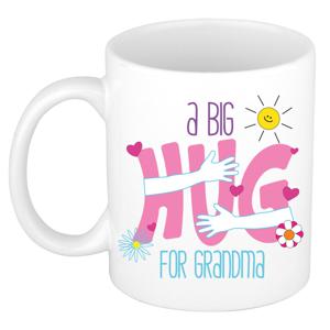 Cadeau koffie/thee mok voor Oma - wit - big hug - keramiek - 300 ml - verjaardag/moederdag