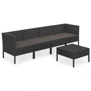 vidaXL 5-delige Loungeset met kussens poly rattan zwart