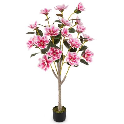 Kunstboom met Bloemen 90 cm Kunstplant in Pot Cameliaplant met Meervertakte Stammen en Realistisch Mos Kunstbloem voor Thuis Kantoor