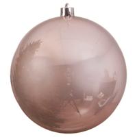 Decoris Kerstbal - 4x - lichtroze - groot - 14 cm - kunststof - glans - thumbnail