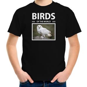 Sneeuwuilen t-shirt met dieren foto birds of the world zwart voor kinderen
