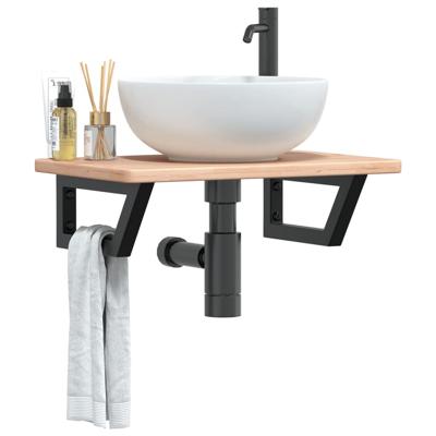 Badkamer wandschap staal en massief eikenhout