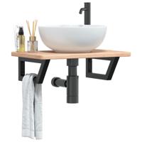Badkamer wandschap staal en massief eikenhout