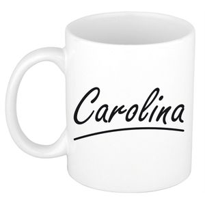 Naam cadeau mok / beker Carolina met sierlijke letters 300 ml