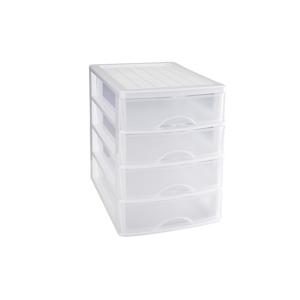 Plasticforte Ladeblok/bureau organizer met 4x lades - wit/transparant - L35,5 x B27 x H35 cm