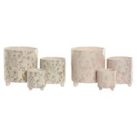 Grondlegger Home ESPRIT Wit Groen Roze Keramisch Blommor Shabby Chic 13,7 X 13,7 X 14,7 CM (3 Onderdelen) (2 Stuks)