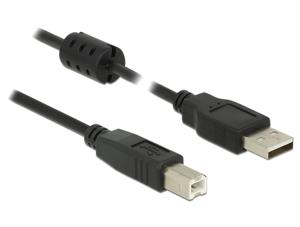 Delock USB-kabel USB 2.0 USB-A stekker, USB-B stekker 5.00 m Zwart Met Ferrietkern 84899