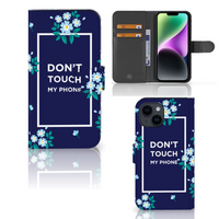 iPhone 15 Portemonnee Hoesje Flowers Blue DTMP - thumbnail