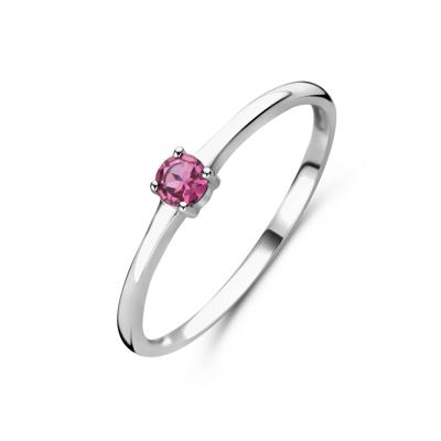 925 Zilveren Ring Oktober Roze Toermalijn Geboortesteen 3mm