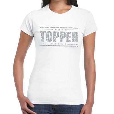 Topper t-shirt wit met zilveren glitters dames