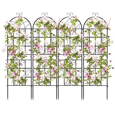 Rankgitter Metaal 4-delige set Decoratieve Tuinhek Vrijstaande Klimsteun Trellis voor in de Grond Zwart 180 x 50 cm