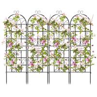 Rankgitter Metaal 4-delige set Decoratieve Tuinhek Vrijstaande Klimsteun Trellis voor in de Grond Zwart 180 x 50 cm