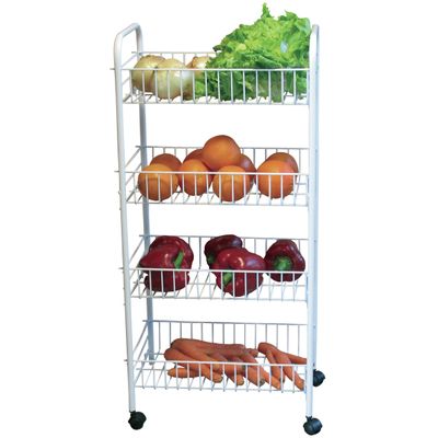 Keuken/badkamer trolley - metaal - wit - met wielen - 41 x 26 x 78 cm