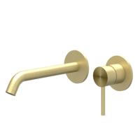 IVY Concord Wastafelkraan Afbouwdeel - 2-Gats Wandmontage - Gebogen Uitloop - Geborsteld RVS 316 Mat Goud PVD