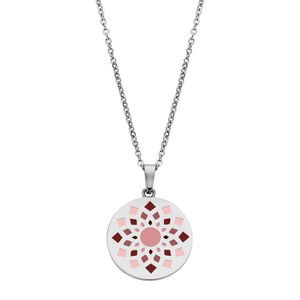CO88 Collection Majestic 8CN 26116 Stalen Collier met Hanger - Bloem - Lengte 40 + 5 cm - Zilverkleurig / Roze / Paars