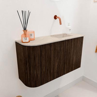 Toiletmeubel Mondiaz Joya Dlux | 71.6 cm | Meubelkleur Walnut | Faye wastafel Frappe Wasbak Rechts | Zonder kraangat(en)