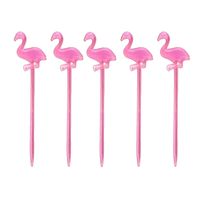 Cocktail/tapas prikkers - flamingo - 50x stuks - roze - kunststof - 8 cm - thumbnail