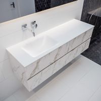 Mondiaz Vica Cloud badmeubel wit carrara mat 150 cm 4 lades solid surface enkele spoelbak links zonder kraangat