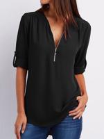 Half Sleeve Chiffon Zipper Casual Outerwear - thumbnail