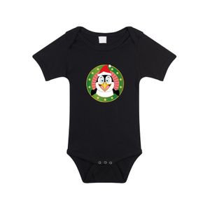 Kerstkleding baby rompertje met kerst pinguin zwart jongens en meisjes 92 (18-24 maanden)  -