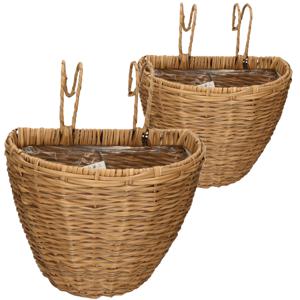 Set van 2x stuks balkonmanden/plantenmanden/plantenbakken bruin rotan 42 en 38 cm